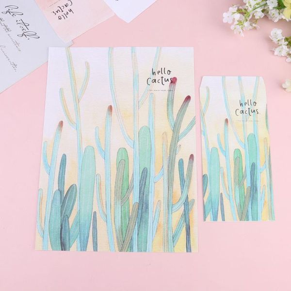 

8 sets cactus printing envelope and letter paper lovely writing stationery envelopes kit school stationery for school