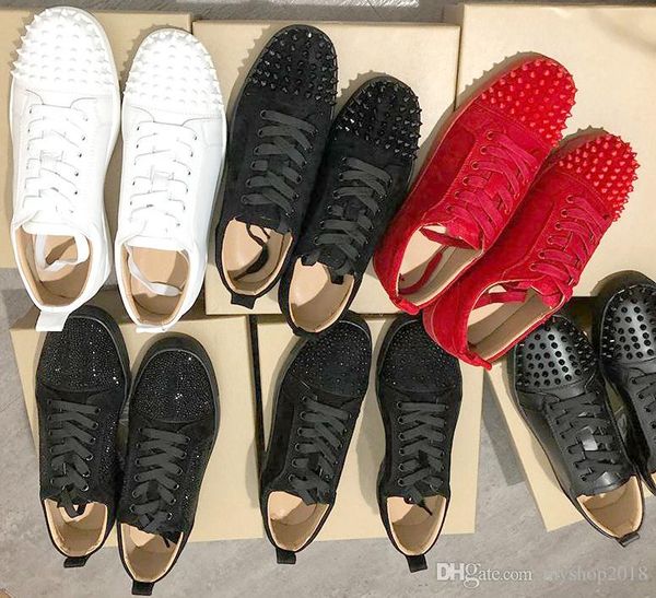 

дизайнер c i red bottom обуви низкая cut замши шип обувь для мужчин и женщин обувь для вечеринок свадьба кристалл кожаные кроссовки плоские, Black
