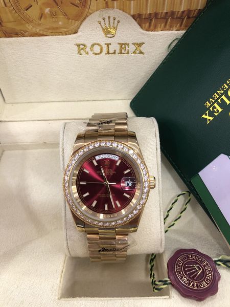 

original box certificate president day date 18k gold perpetual luxury mens watch diamond bezel gold original strap automatic men watches, Slivery;brown