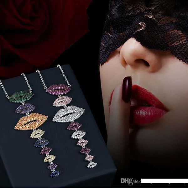 

европа и америка новый модный женщины ожерелье позолоченный красочные cz губы ожерелье для девочек женщины хороший подарок для друзей, Silver