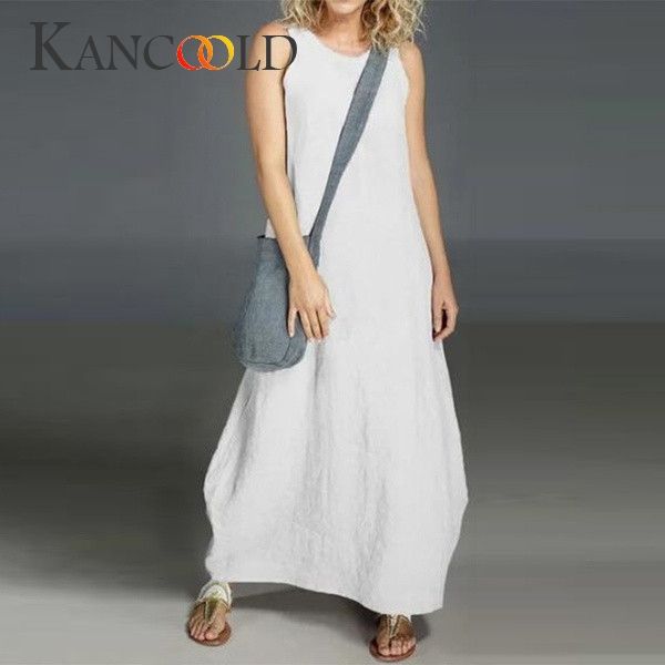 

kancoold dress women loose causal pure color sleeveless long dress summer pockets fashion new women 2019may8, Black;gray