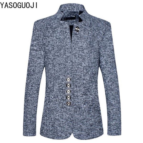 

yasuguoji new 2019 fashion chinese style thicken wollen mandarin collar single breasted mens blazer jacket slim blazer men l026, White;black