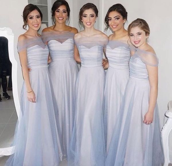 

2019 new arrival light blue bridesmaid dresses for wedding a line off shoulder illusion floor length tulle plus size party party gowns, White;pink