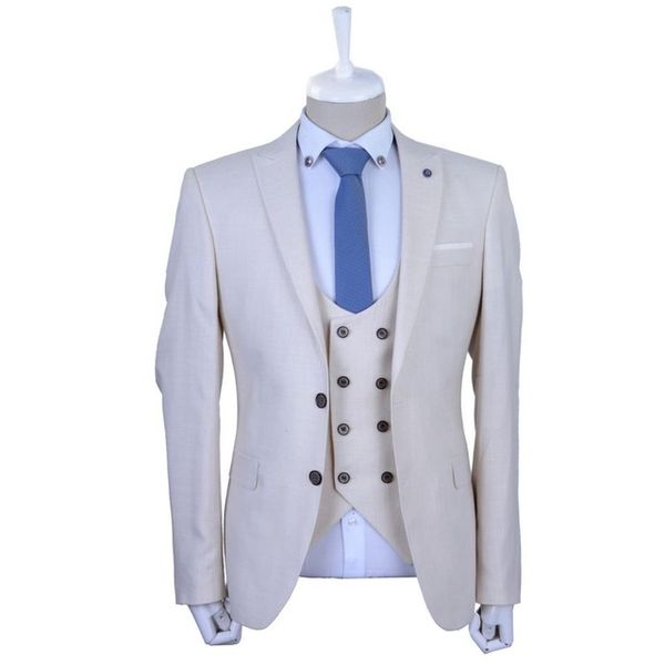 

beige men suit wedding suits men latest coat pant design casual prom business suit 3 pcs costume homme mariage, White;black