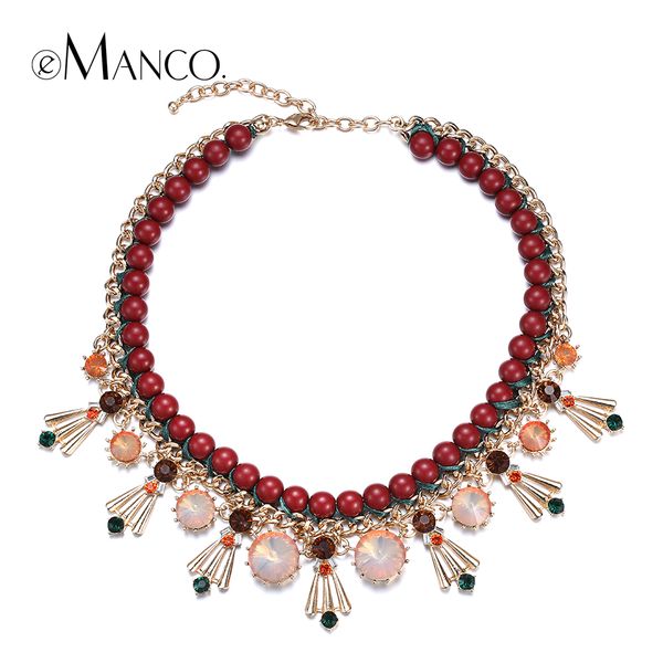 

emanco acrylic bead choker necklace handmade rope bead necklaces for women manual series colorful collar crystal collares, Golden;silver