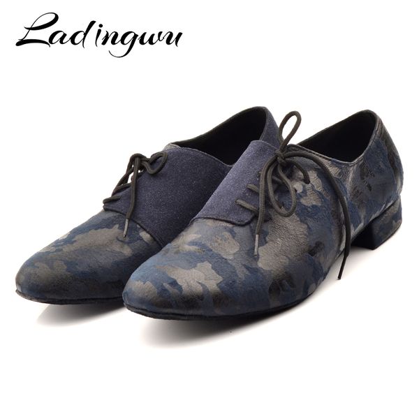 

ladingwu sneakers dance shoes men shoes square dance social ballroom latin camouflage suede modern shoe blue brown