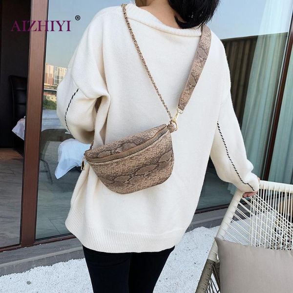 

lady pu leather waist pack women snake print shoulder messenger bags fashion purse casual multi-function chest bags