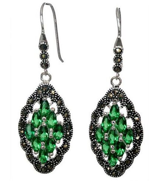 

genuino 925 plata verde arte de cristal estilo pendientes 2", Silver