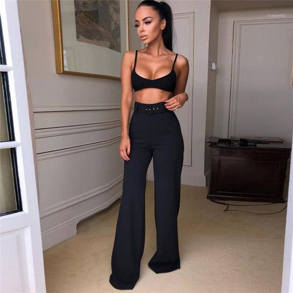 

womens high waist full length designer pants solid color womens casual fashion clothing wide leg pants, Black;white