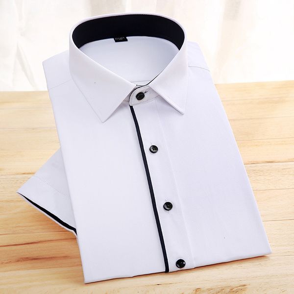 

quality brand men's summer business work office solid shirt short sleeves turn-down collar tuxedo shirt men shirts, White;black