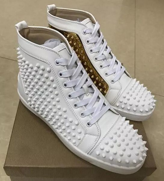 

WSF416 New 2019 Spikes High Top Sneakers Flat Perfect Studded Dress Party Red Bottom Luxury Men Outdoor Casual Leisure Flats