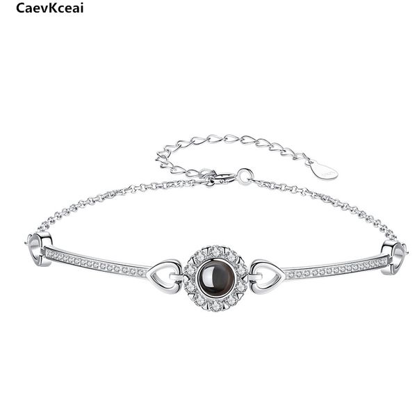 

caevkceai round projection bracelet 925 silver 100 languages i love you projection bracelet women roman numerals bracelets, Golden;silver