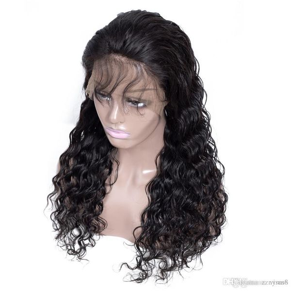 

150% pre plucked hairline 100% remy hair wigs malaysian water wave glueless lace front human hair wigs hyre, Black