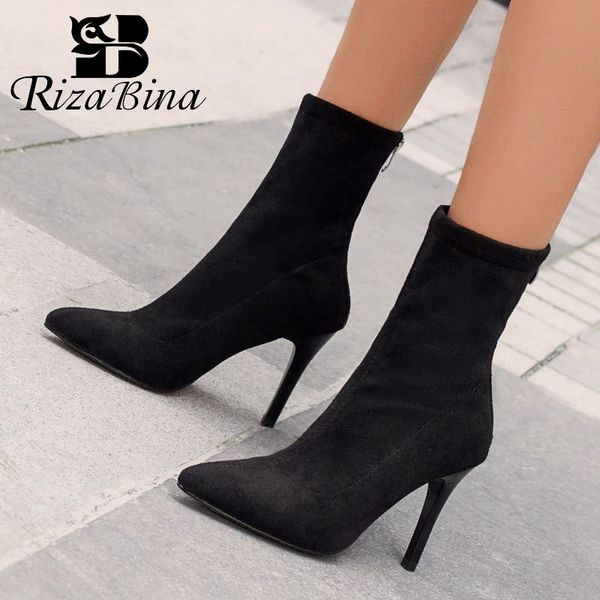 

rizabina 2020 spring autumn new arrival office work mid calf boots pointed toe soft winter boots mujer botas footwear size 35-39, Black
