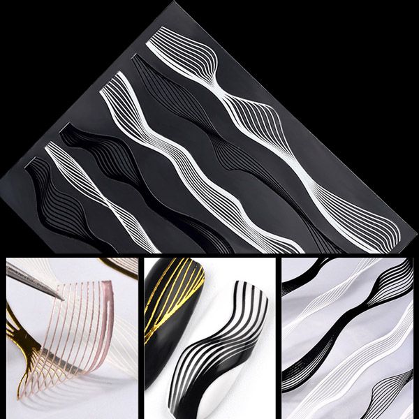 

3d nail art sticker decoration metal stripe line foils tips decal diy manicure tools oa66, Black