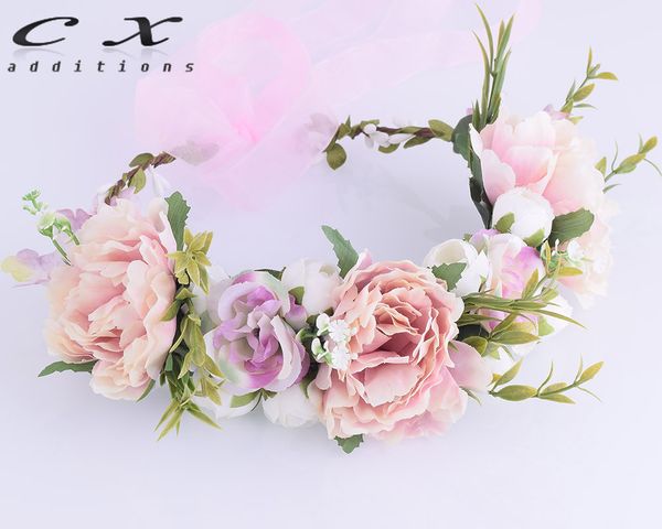

cxadditions peony camellia flower crown floral headwrap headband adjustable fleur hairband wreath wedding hair accessories