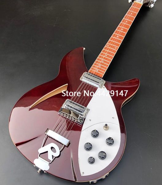 

ric 330 360 12 струны wine red semi hollow body electric guitar gloss varnish грифа, два выходных джек, dual body binding, пять konbs