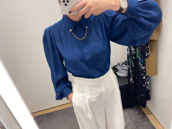

women's blouses & shirts 2021 summer women chain shirt blouse female long sleeve 2 color gdnz 7.03, White
