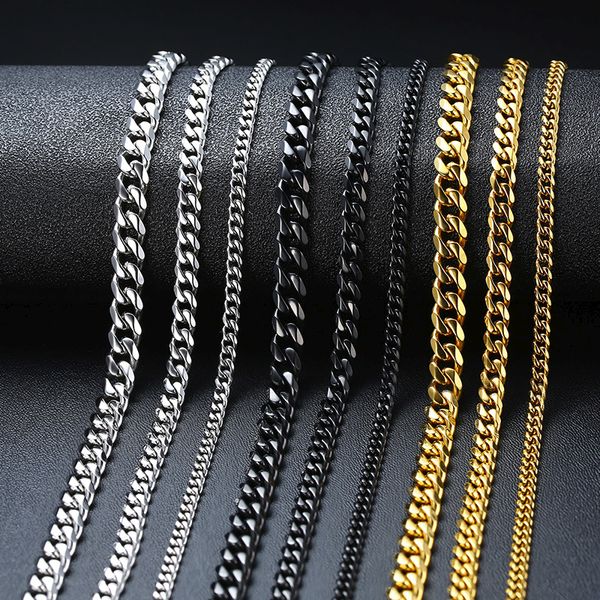 

vnox basic punk stainless steel necklace for men women curb cuban link chain chokers vintage silver black gold tone solid metal