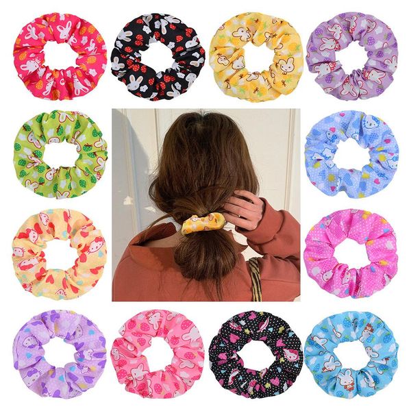 Ragazze coniglio stampato Scrunchies Chiifon Intestino crasso Coniglietto Fasce per capelli Elestic Gomma Corda per capelli Cravatta Porta capelli Accessori per capelli