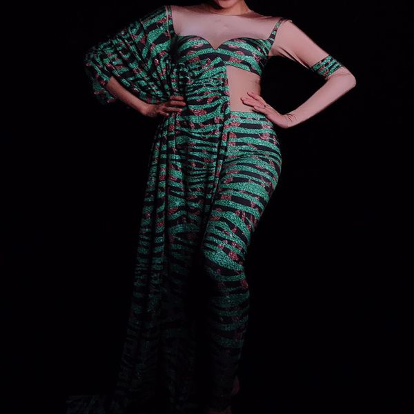 

festival outfit women 3d printing flashing rhinestone jumpsuit birthday celebrate prom wear nightclub singer dancer costume, Black;red