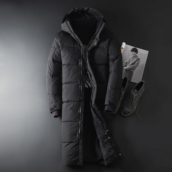 

new arrival men 90% down jacket winter parkas men's white duck down coats feather liner thick warm jackets x-long coat men, Black