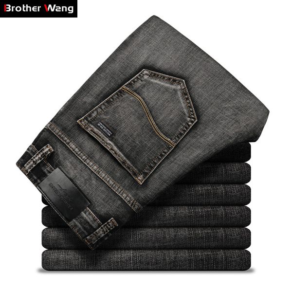 

classic men's dark grey jeans 2019 new summer thin pants fashion casual cotton elastic slim fit brand trousers male, Blue