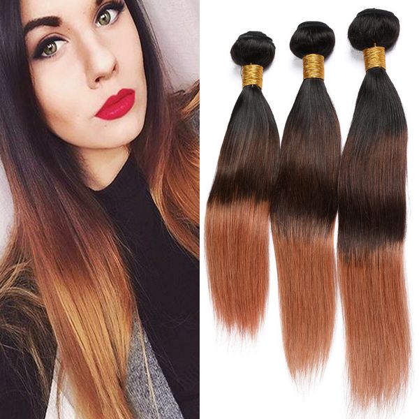Three Tone Ombre Peruvian Virgin Hair Weaves 1b 4 30 Medium