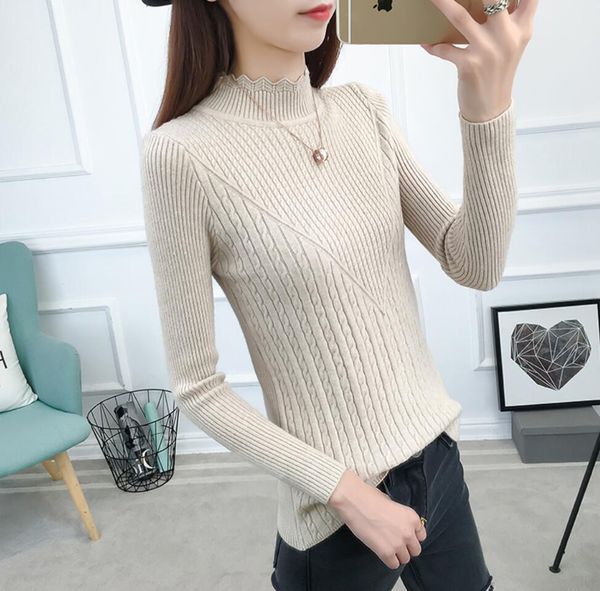 

women sweater knitted turtleneck pullover long sleeve jumper autumn knitwear pull femme winter clothes streetwear, White;black