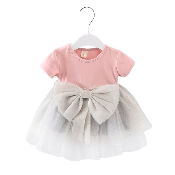 

summer fashion baby dress toddler kid girls solid cute short-sleeved bow net yarn tutu princess ball gown dress baby clothing, Red;yellow