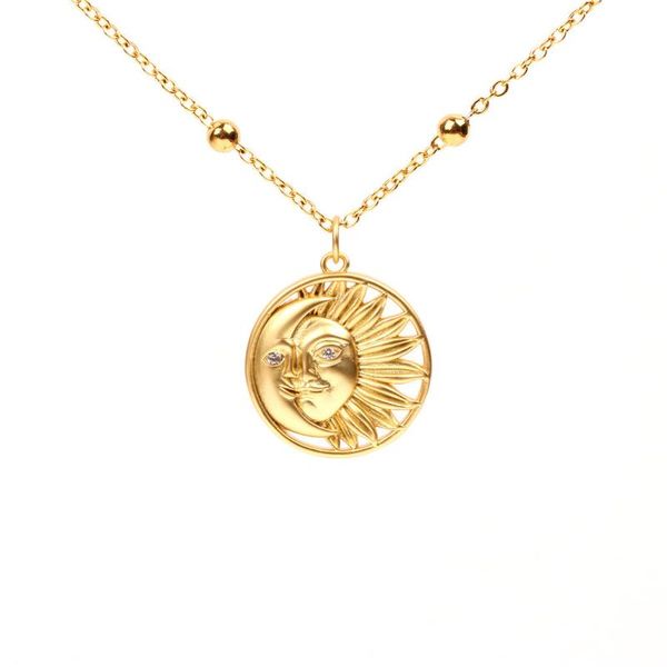 

pendant necklaces wt-mn962 wholesale gold color symble sun moon necklace fashion simple matte metal for lady, Silver