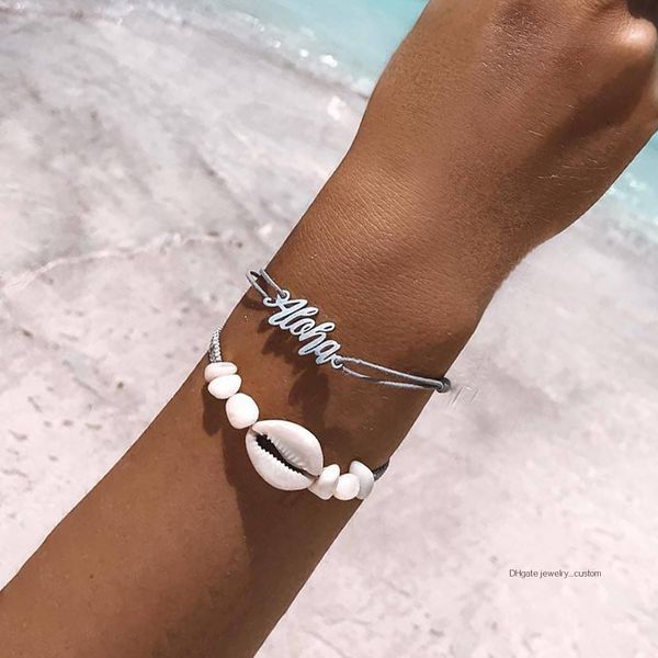 

2 Pcs/set Bohemian Simple Retro Natural Shell Love Letters Leather Braided Bracelet Women Temperament Party Jewelry Gift