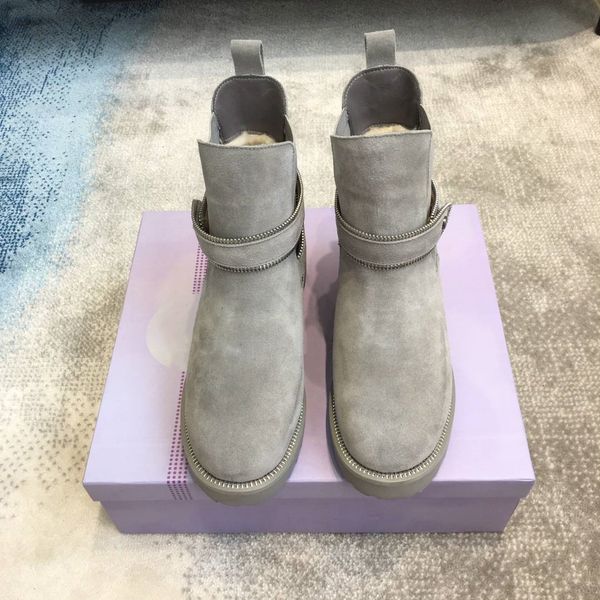 

platform booties fashion designer boot women/men luxury plush shoes gray real leather boots flat bottom ing, Black