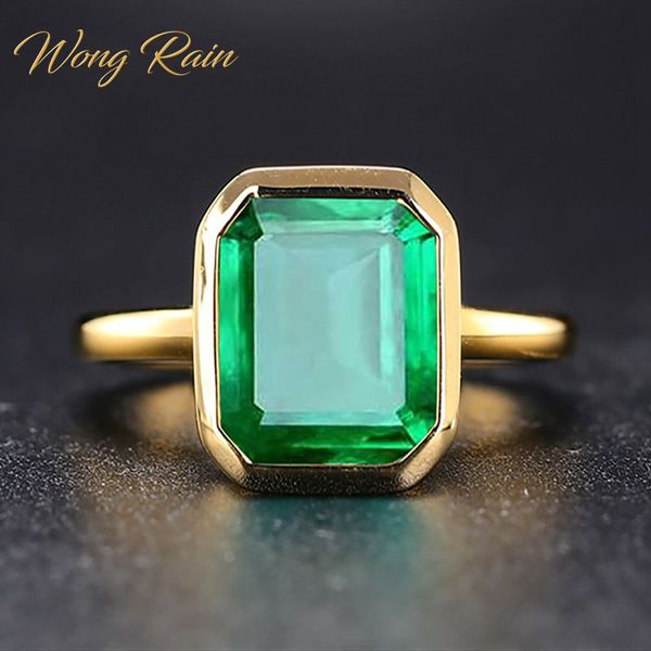 

wong rain vintage 100% 925 sterling silver emerald gemstone wedding engagement cocktail yellow gold ring fine jewelry wholesale, Golden;silver