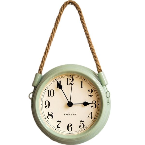 

nordic modern minimalist wall clock living room pastoral iron metal hanging clocks creative quartz mute clock with rope-gre