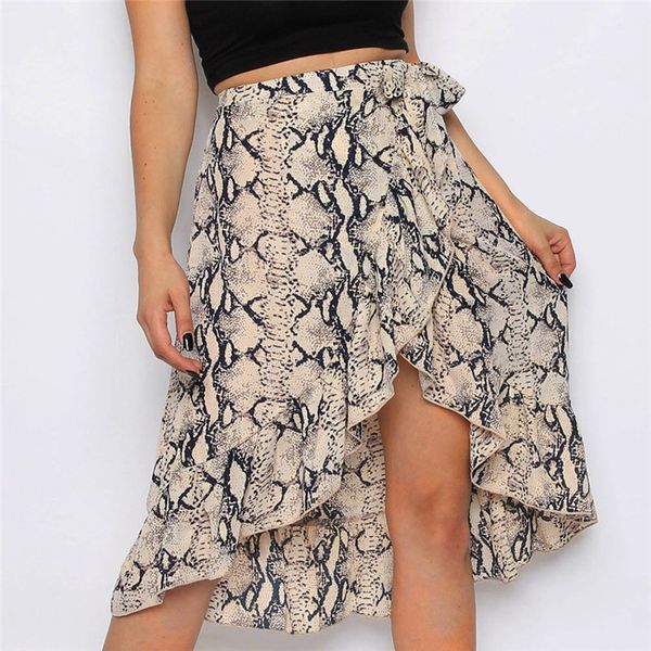 

women's high fashion ladies bow tie animal print pleated hem flounced midi skirt wrap skirts soft and comfortable skirt m4, Black