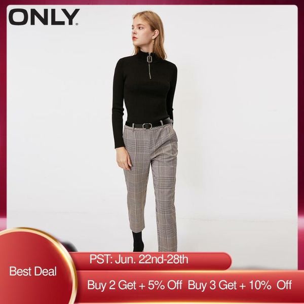 

only women's straight fit checked capri pants | 11916j501, Black;white