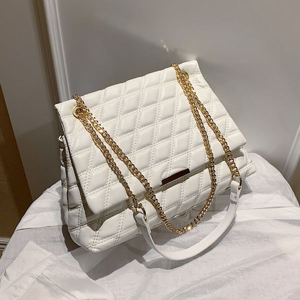 

burminsa summer plaid chain soft shoulder bags for women large capacity quilted pu leather ladies messenger bag 2020 white black