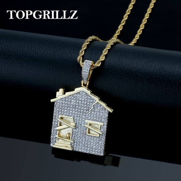 Armadilha Casa Pingente de Colar Homens Iced Out Cubic Zirconia Cadeias de Material de Cobre Hip Hop / punk Cor Prata Ouro Encantos Jóias J190711