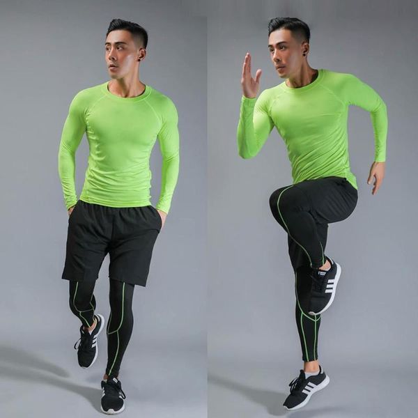 

2019 men's running sets quick dry 3pcs / sets compression sport suits basketball tights clothing gym fitness jogging sports, Black;blue