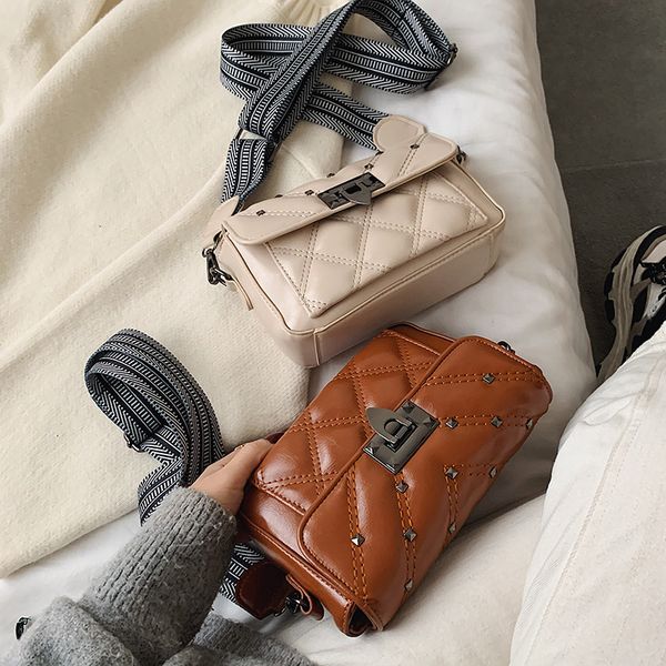 

original design wide shoulder small bag for women 2020 casual versatile square bag rivet single shoulder messenger