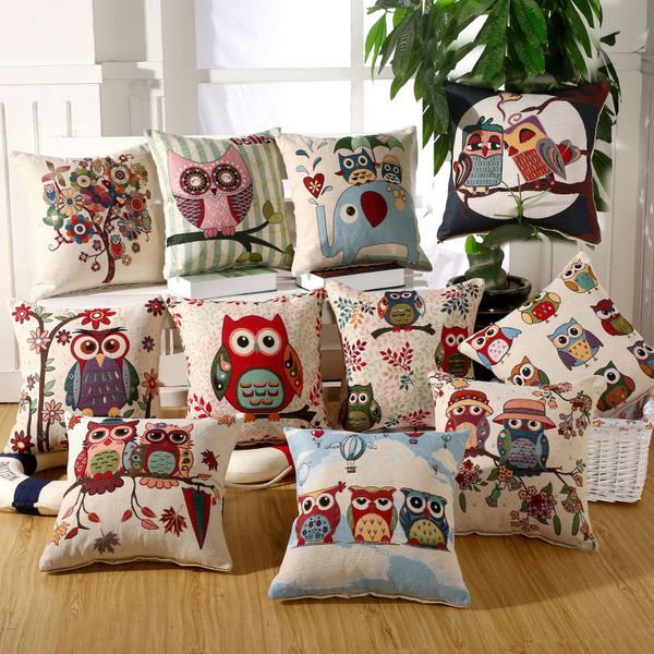 

the cute owl pillow case cover home textiles decoration sofa car cushion decorative cover cotton 45cm 24styles 50pcs t1i1123