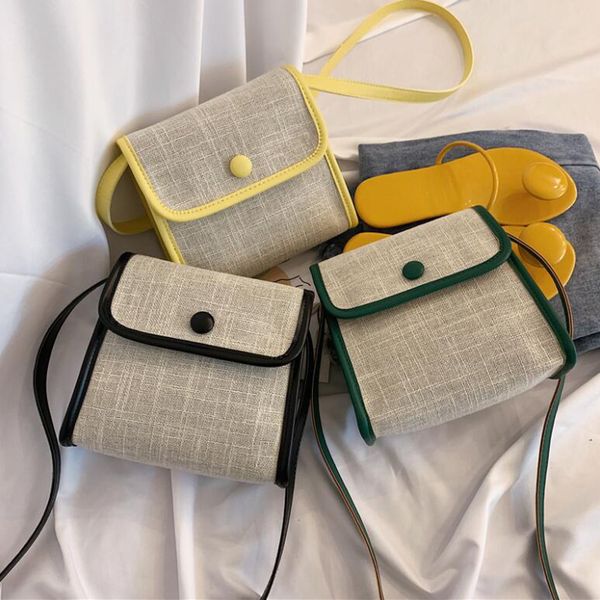 

simple retro cotton linen woven square shoulder bag messenger bag