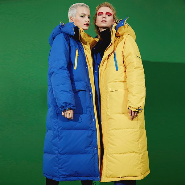 

original design aigyptos women and men winter super thick warm puffer coat casual loose plus size reversible hooded down jacket, Black
