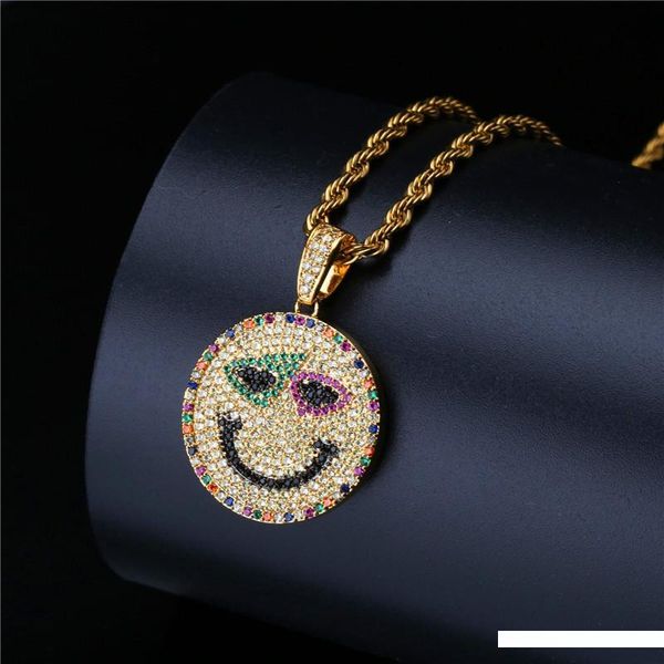

multicolor cubic zirconia emoji pendant necklace for men 2018 new fashion brand designer gold plated hip hop necklace jewelry party gifts, Silver