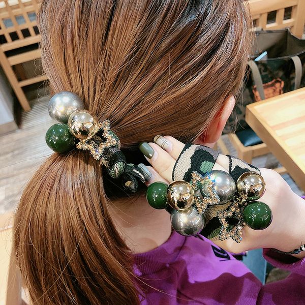 

wedding party beaded pearl gift woman lady diamond jewelry hair rubber bands for bride acting initiation graduation qm-128, Pink