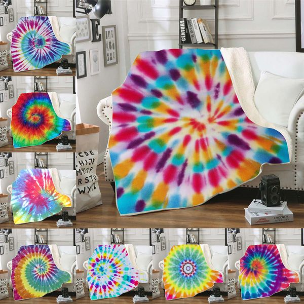 

throw blankets tie dye sherpa blanket kids girl boy quilt soft plush couch bedspreads bedding supplies 10 designs 150*130cm z1075