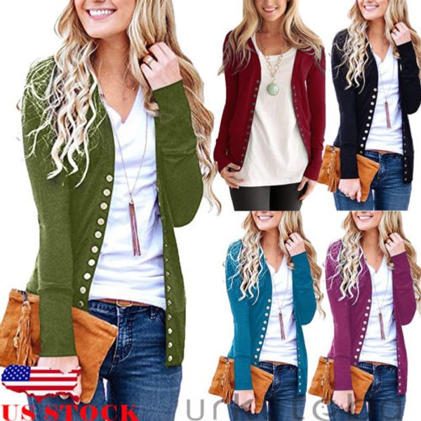 

2019 new fashion 6colors jacket women v-neck snap button cardigan long sleeve soft knitwear lady spring fall casual coat outwear, Black;brown
