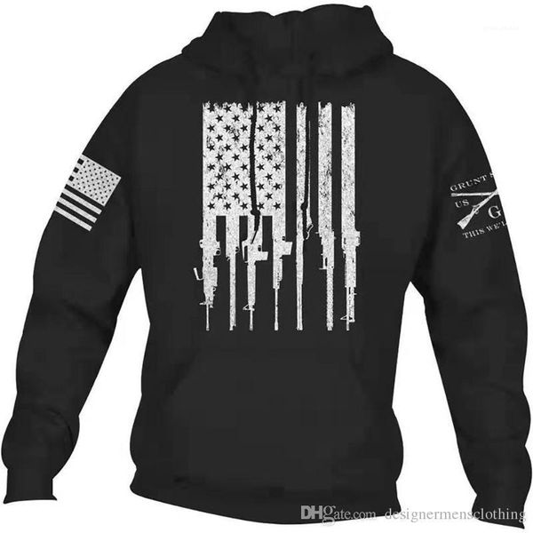 

sleeve hooded mens sweatshirts usa skull printed teenager clothing gun printed mens designer pullover long, Black