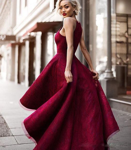 dark red high low dress
